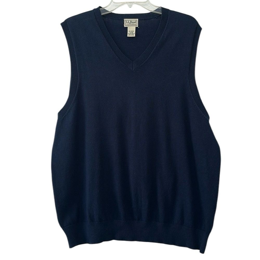 LL Bean Cotton Cashmere V Neck Sweater Vest Mens XL Navy 269375